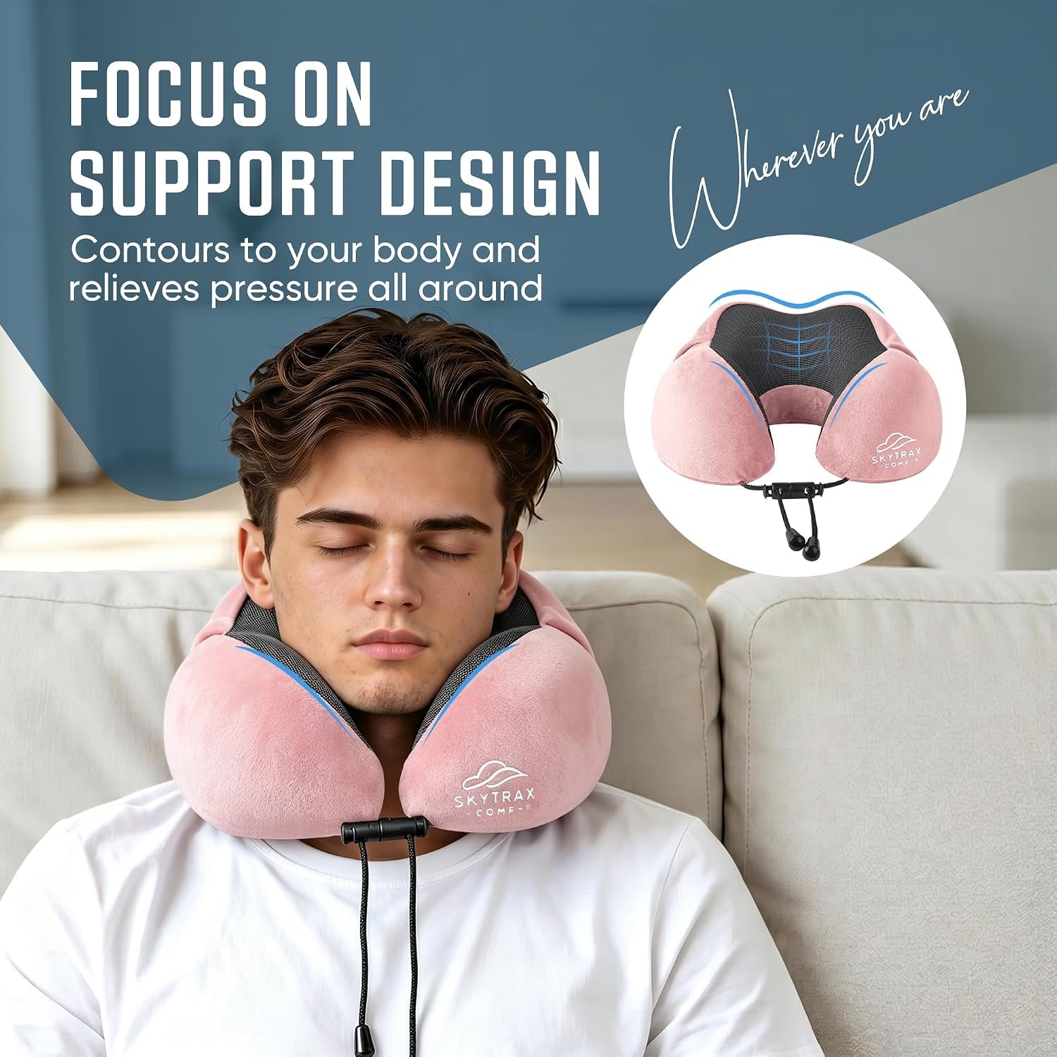 Skytraxcomf® Travel Neck Pillow with Hood for Privacy on Long Flights
