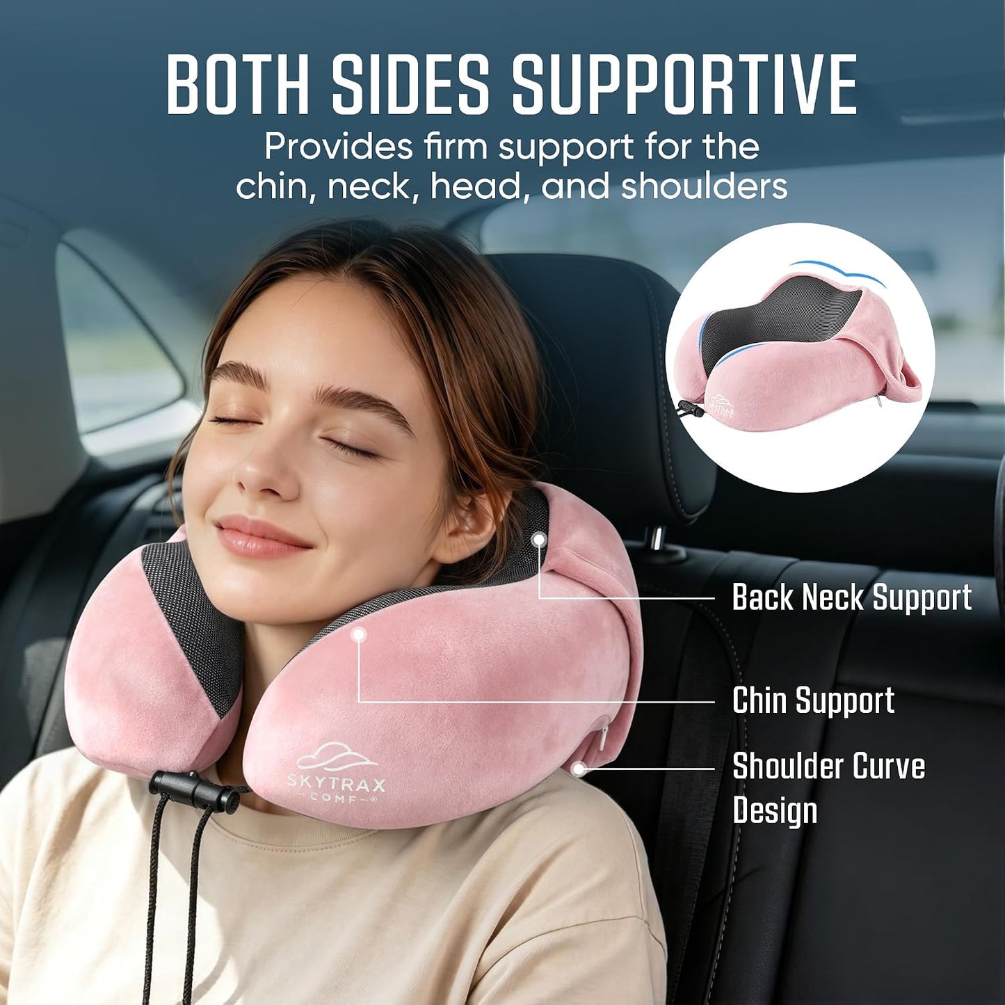 Skytraxcomf® Travel Neck Pillow with Hood for Privacy on Long Flights