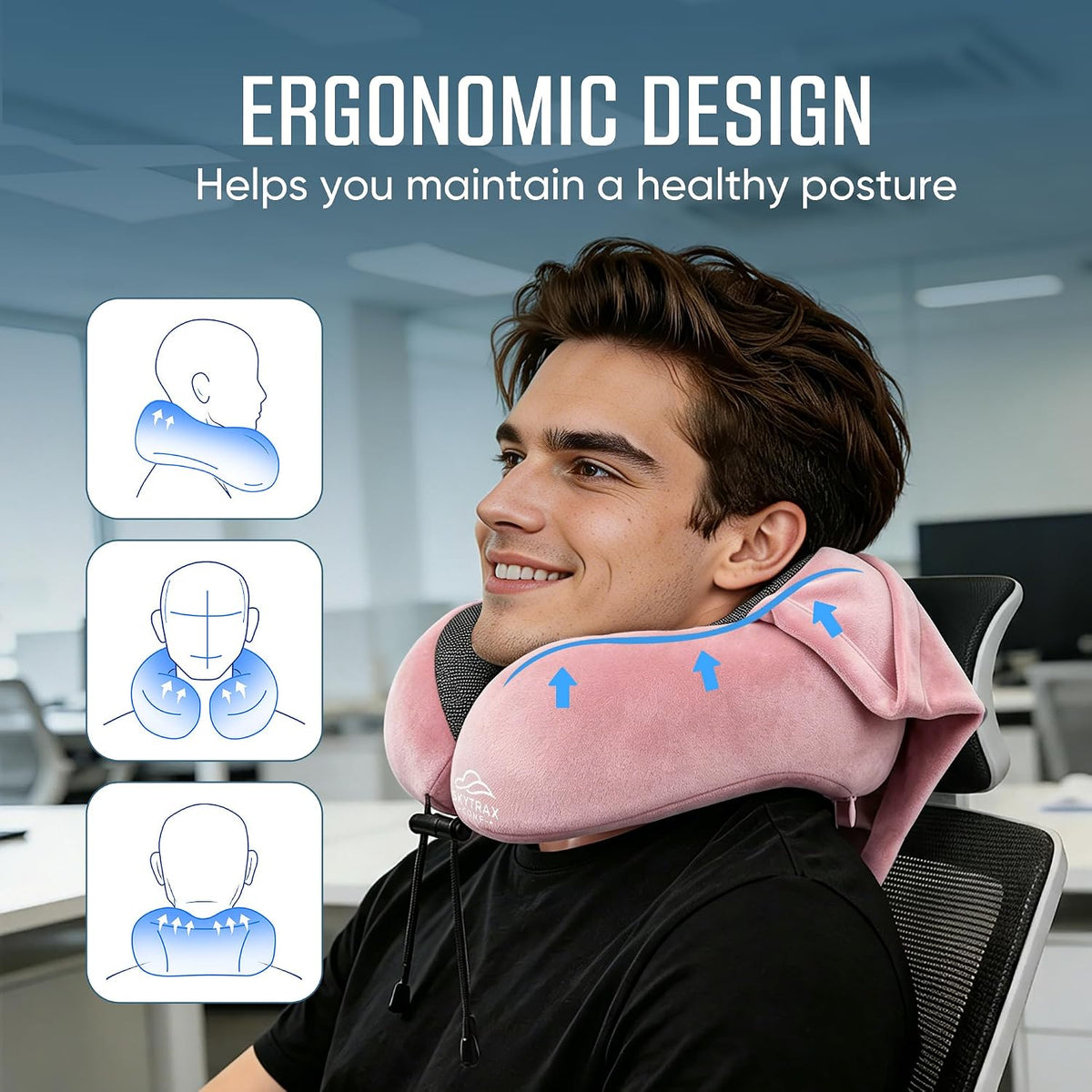 Skytraxcomf® Travel Neck Pillow with Hood for Privacy on Long Flights