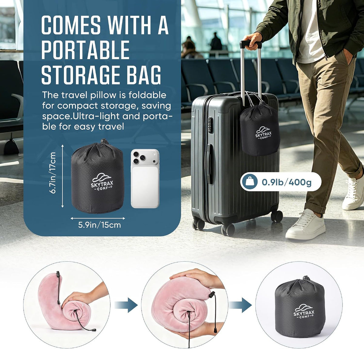 Skytraxcomf® Travel Neck Pillow with Hood for Privacy on Long Flights
